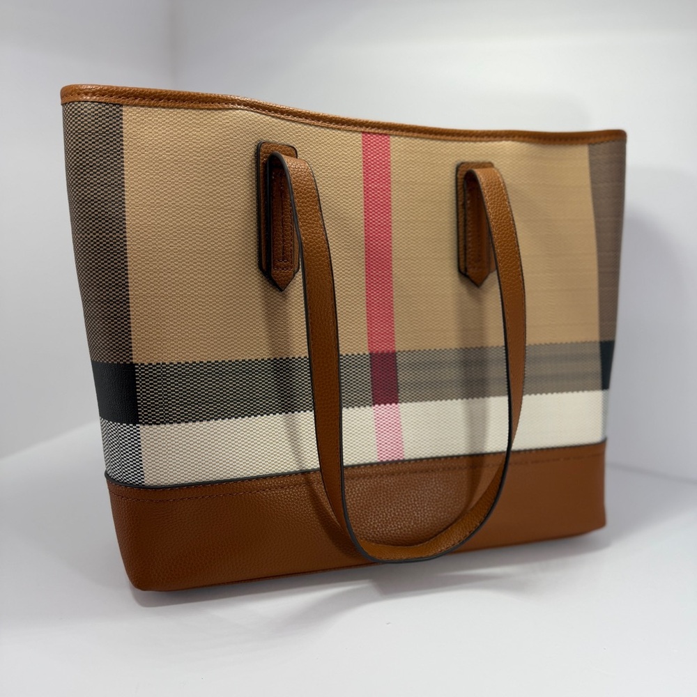 2 piece tote bags!  Stylish Tan and Pink Checkered - Picture 6 of 11